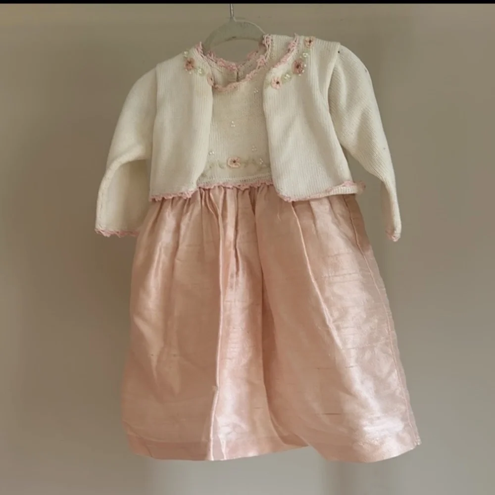 Victoria Kids Girls Dupioni Silk Sweater Dress Set 6-12M